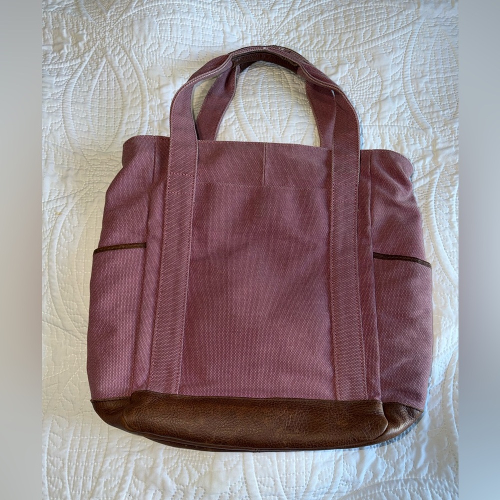 L.L. Bean Tote Canvas Bag Pink with Leather Bottom And Handles Rare Vintage - Picture 4 of 16